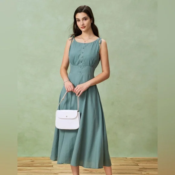Rihoas Green Boat Neck Backless Slip Midi Dress - Picture 1 of 12